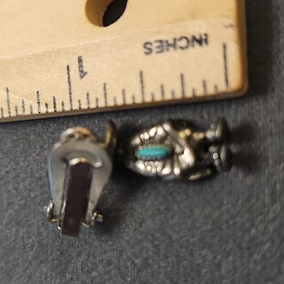 Silver and Turquoise Clip-On Earrings. Detail, You Can See His Toes. - Picture 4 of 4